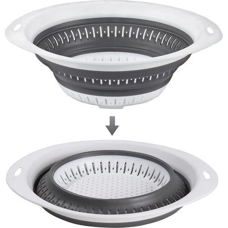 Blanc/gris Taille L Passoire Pliable en Silicone et Plastique, Passoire Cuisine Passoire à Pâtes peu Encombrante dans la Cuisine, Passoire Retractable Camping (1/5)