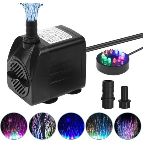 Tauchwasserpumpe, 800 l/h, 16 W, Aquariumpumpe mit 12 Farben einstellbarer LED, 1 m für Aquarium, Teich, Brunnen, Garten