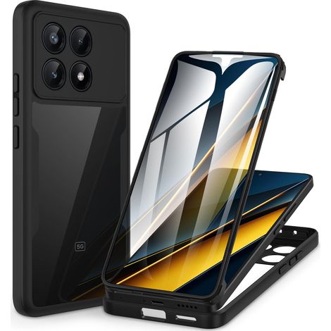 Coque Xiaomi Poco X6 Pro 5G, Antichoc Housse avec Protection d'écran, 360 Degrés Protégé Téléphone Etui Double Face Case Transparent Portable Intégrale Coque pour Poco X6 Pro 5G - Noir (1/5)