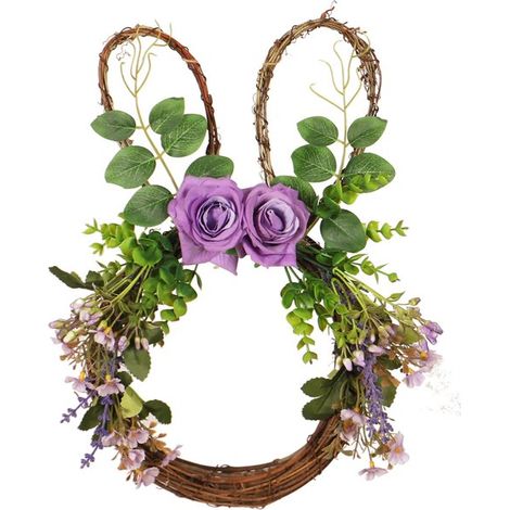 2-teiliger Hasen-Pflanzenkranz – Rattan-Hasenkranz, Blumenkranz, Heimdekoration (1/5)
