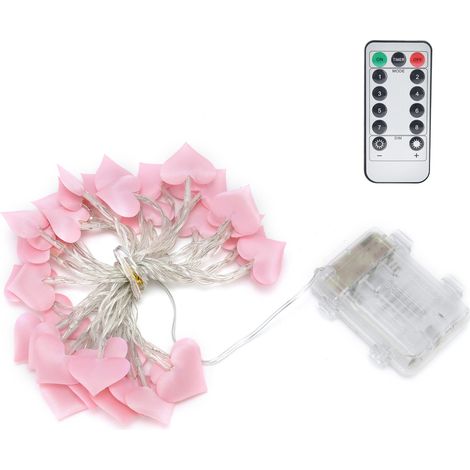 Guirlande lumineuse 40 LED rose en forme de cœur, ambiance chaleureuse pour fête de la Saint-Valentin, blanc chaud, 4 mètres (1/5)
