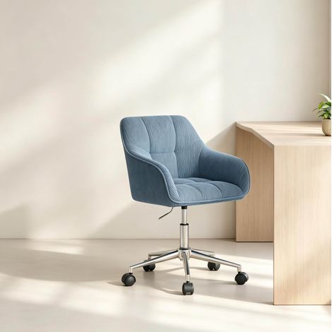 Höhenverstellbarer Dreh-Bürostuhl, blaues Cordgewebe, 56 x 40 x 81-90 cm, OKMYHOME (1/5)
