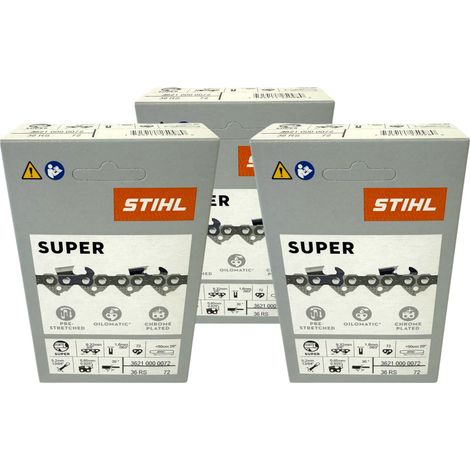 Stihl 3x 3/8" Rapid Super 3 (RS3) Sägekette 50 cm 3/8" 1,6 mm 72 TG 3 Stück ( 3x 36260000072 ) (1/5)