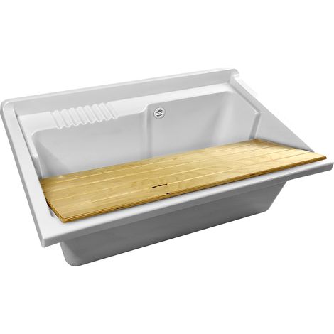 Vasca in Resina 80x50 Plastica PP Alta Resistenza Ricambio con Asse in Legno (1/2)