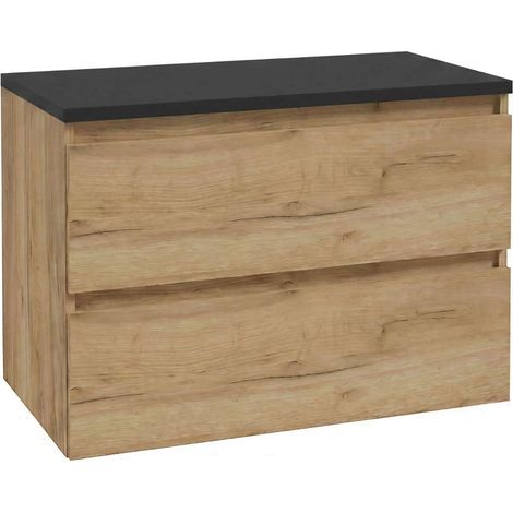 kielle Nefia - Mueble con encimera debajo del fregadero 80x55x46 cm, roble dorado/negro mate 50027S851 (1/4)