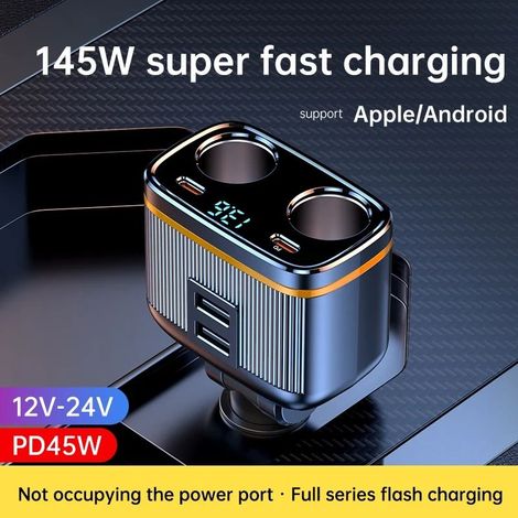145-W-Autoladegerät mit zwei USB-Typ-C-PD-Anschlüssen, Schnellladeadapter für Xiaomi- und Huawei-Smartphones, Zigarettenanzünderstecker (1/5)