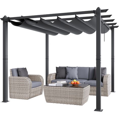 VEVOR Pergolato Retrattile per Esterni 2,97 x 2,97 x 2,3 m con Tettoia, Pergolato in Alluminio con Tettoia Retrattile, Pergolato Moderno Tettoia Parasole per Patii, Giardini, Ponti, Cortili (Grigio)
