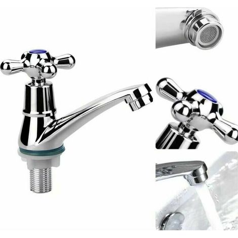 Robinet de lavabo à poignée unique, robinet mitigeur à eau froide, robinet d'eau froide, robinet d'évier de salle de bain, robinet de vestiaire chromé à poignée croisée avec filtre (1/3)