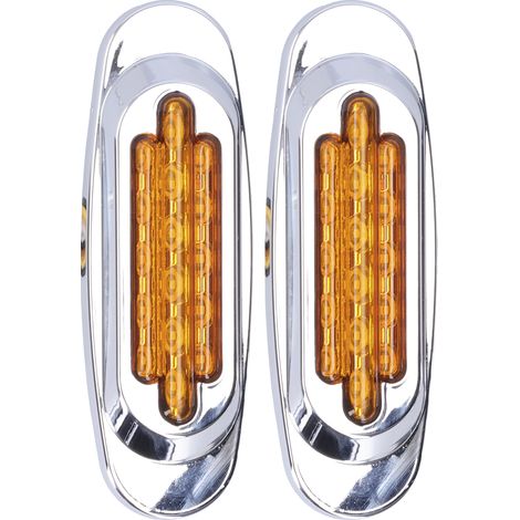 Paire de 16LED Feux latéraux extérieurs pour voiture camion pickup, garniture chromée, verre jaune, 12V/24V (1/5)