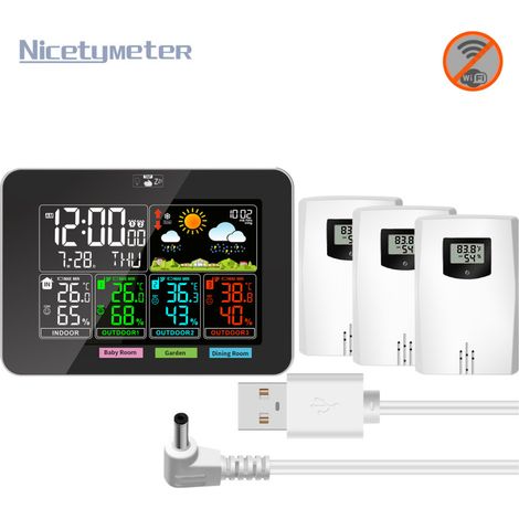 Grenzüberschreitender Verkaufsschlager: 3-Kanal-Wetteruhr mit 3 Temperatur- und Feuchtigkeitssensoren, Uhr, Wecker, Wettervorhersage und Komfortanzeige. Dropshipping möglich.