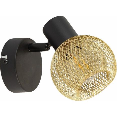 Loretto Wandleuchte im Industriestil, schwarzes Metall, goldener Korb, 1xE14, 40W, REA830701-30 Reality (1/3)