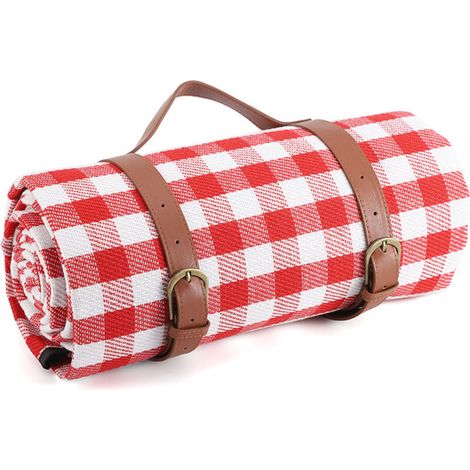 Red and White Checkered Foldable Picnic Blanket (1/4)