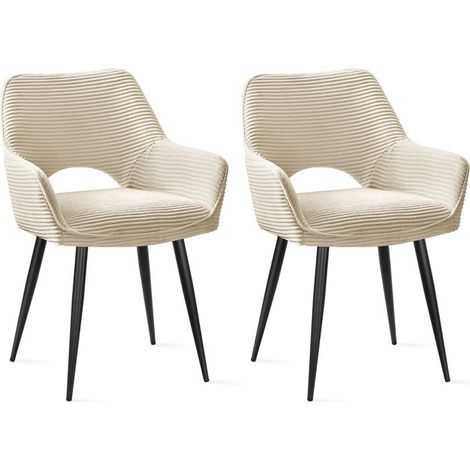 Chaises de Salle à Manger - WAFTING - Modèle Velours - Avec accoudoirs - Pieds métal - Beige (Lot de 2) (1/5)