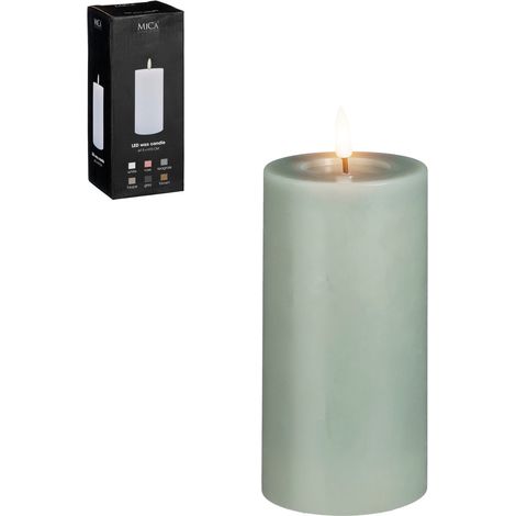 Mica LED Kerze grün, warm weiss, batteriebetrieben mit Timer 15 x Ø 7,5 cm Flammenlose/LED-Kerze (1/2)