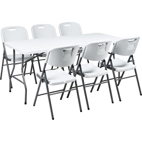 Conjunto de comedor exterior 6 plazas mesa rectangular sillas plegables con patas de acero blanco Cugnoli