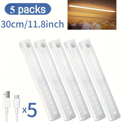 Barre luminose a LED a 5 strisce con sensore di movimento Ricaricabili tramite USB, magnetiche, doppia temperatura di colore Accessorio per computer di alta qualità 30 cm/11,8 pollici (1/5)