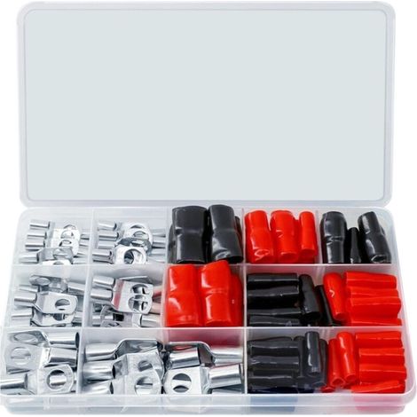 140 Pièces Cosses Tubulaires 25mm²/16mm²/10mm²/6mm² pour Batteries Auto, 70 Cosses + 70 Boîtiers, pour Auto/Bateau (1/5)
