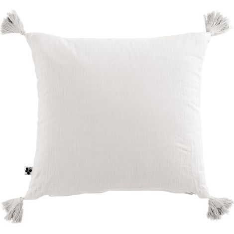 OUREA - Coussin Déhoussable 40x40cm avec Pompons Gaze de Coton Chantilly (1/5)