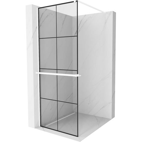Mexen Kioto+ parete doccia con mensola Walk-in 80 x 200 cm, griglia nera, bianca - 800-080-121-20-77 (1/5)