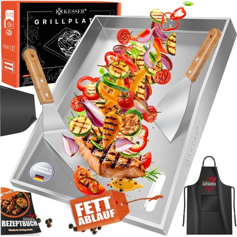 KESSER® Plancha Grillplatte 40 x 30 cm, Edelstahl, bis 800 °C (1/5)