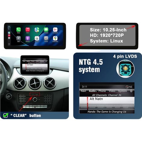 CarPlay, alta risoluzione, installazione semplice, compatibile con Mercedes Benz Classe B W246 W245 NTG4.5/5.0 2012-2018, 10,25 pollici NTG 4.5 (1/2)