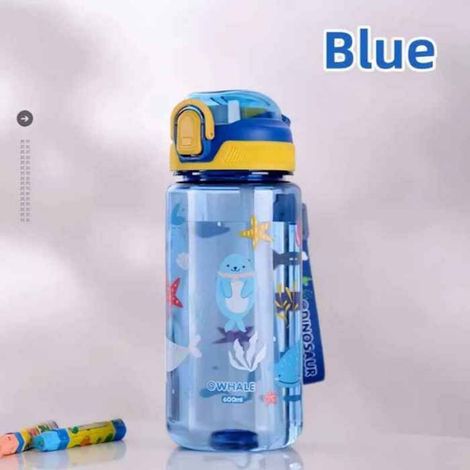 Bouteille Eau - 600 ml - Dinosaure - Tasse À Bec Avec Paille En Silicone - Pour Enfants - Bleu
