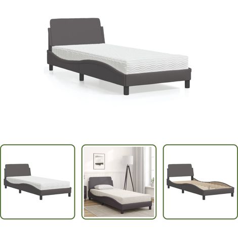 Kunstlederbett - Bett mit Matratze "Dover" Grau 90x200 cm Kunstleder (1/5)