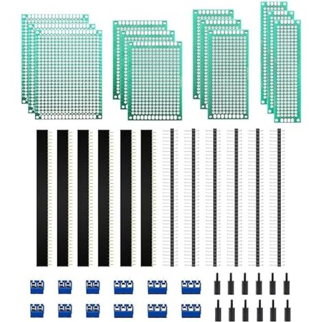48 Pièces Circuit Imprimé Double Face Kit, 12 Pièces Double Face PCB Prototype Boards, 12 Pièces Fiches Mâle/Femelle, 12 Pièces 2/3 Broches Bornier à Visser, 12 Pièces Colonne en Nylon (1/5)