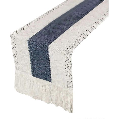 Nappe, chemin de table, empiècements en coton et lin, fanion à pompons, bleu, pour décoration de mariage et enterrement de vie de jeune fille (1/5)