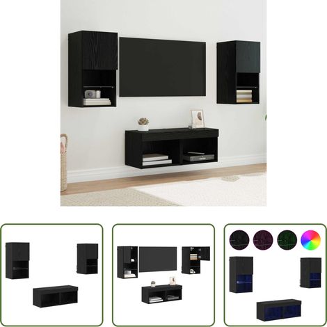 Holzwerkstoff -  TV-Wandregale 4 pcs Schwarz Eichen-Optik Holzwerkstoff (1/5)
