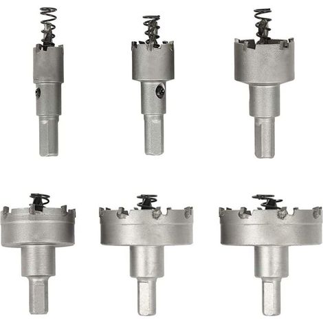 Scie Cloche pour Metal, Lot de 6 Forets de Scie-cloche en Carbure, Scies-Cloches en Acier Inoxydable., pour l'Aluminium, l'Acier, le Fer, le Cuivre, le Bois,16 mm 22 mm 30 mm 40 mm 50 mm 60 mm (1/5)