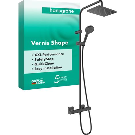 Colonne de douche avec mitigeur thermostatique, douche pluie avec robinet, douchette, support, flexible de douche, barre et douche de tête carrée 1 jet, Noir mat, 26286670 (1/5)