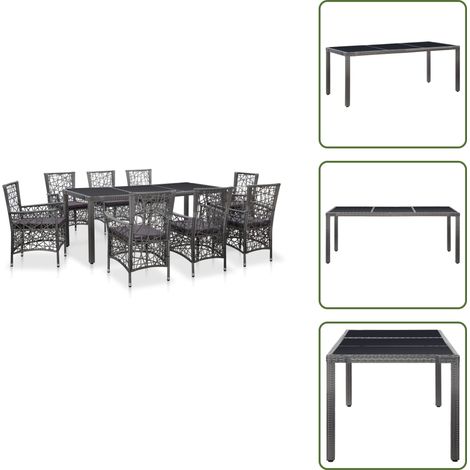 Mobili da pranzo in rattan - vidaXL Set Mobili da Pranzo per Giardino 9 pz in Polyrattan Grigio - Tavolo in vetro temperato