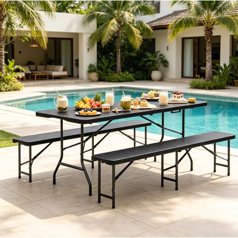 Ensemble table chaise jardin pliant 8-10 personnes noir OKMYHOME (1/5)