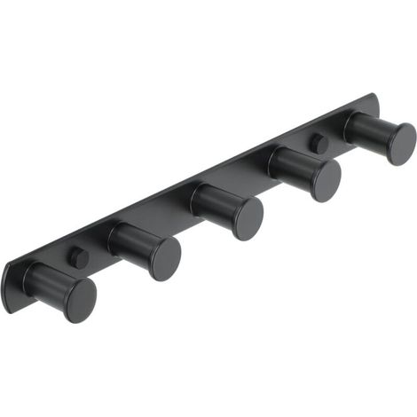 Ganchos para toallas, perchero de pared para baño y cocina, ganchos atornillables, perchero de pared con 5 ganchos, acabado en acero inoxidable negro mate.