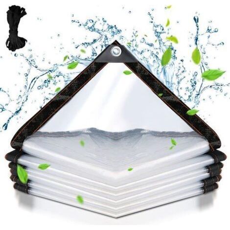 Bâche transparente armée Extérieur avec Oeillets, Bâche en Plastique PVC Bâche Imperméable Transparente Indéchirable et Coupe-Vent Bâche 3x3m (1/4)