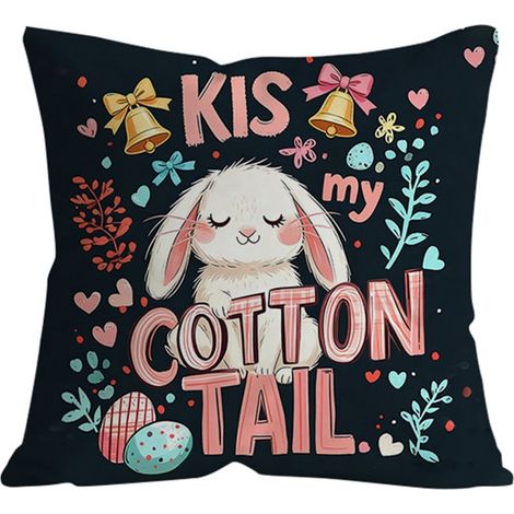 Housse De Coussin Lapin De Pâques - 45 X 45 Cm - Motif Imprimé Unilatéral - Fermeture À Glissière Cachée - Polyester - 1 Pièce (1/3)