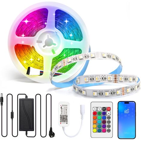 24V RGBW Kit WIFI Bande LED 5050 SMD Ruban RVB+Blanc Chaud 4 en 1 avec Contrôleur Smart WLAN, Compatible avec Google Home Bande Lumineuse LED Décoration pour Maison, Fête, Bar (1/5)