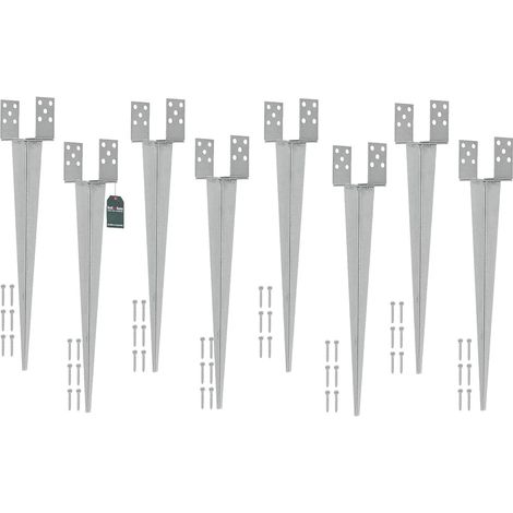 KOTARBAU® 8 Pièces Support de Poteau Réglable - 0-160 mm - Acier Galvanisé - 70 cm - Argent - Support Poteau a Enfoncer - Ancrage Balancoire - Ancre a Enfoncer - pour Poteaux Bois (1/5)