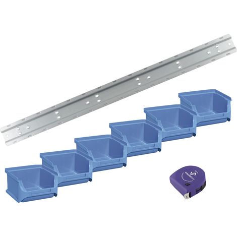 vasalat Stapelboxen 100x102x60mm Gr.1, Sichtlagerboxen für Werkstatt Garage und Lager, Kunststoff blau, 6x Sichtlagerkästen mit Wandhalterung