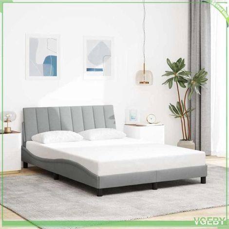 Cadre de lit - Hanko - 120x200 cm - Tissu gris clair - Sommier à lattes (1/5)