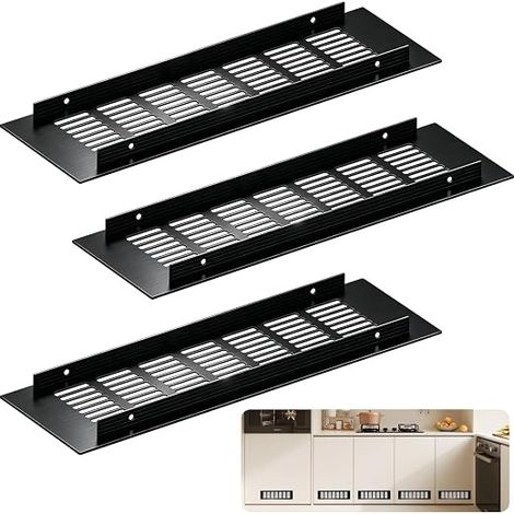 3 Pack 30 x 8 cm Rectangular Aluminum Air Vent Grille for Shoe Cabinet, Bathroom, Kitchen, Refrigerator, Black (1/5)