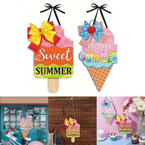 Lot de 2 panneaux décoratifs en bois sur le thème des glaces, à suspendre à une porte pour une fête. (1/4)