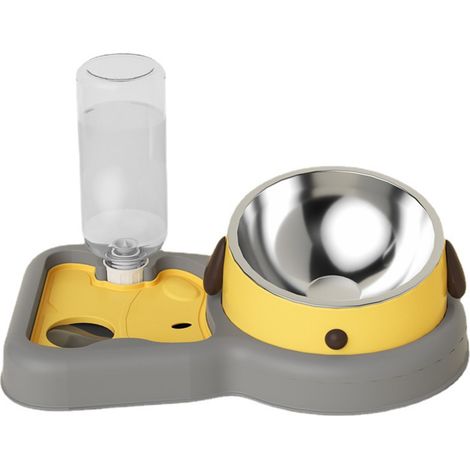 Ensemble de bols d'eau et de nourriture pour animaux de compagnie, anti-renversement, Double bol pour chien et chat, avec bouteille d'abreuvoir automatique, pour fournitures, jaune, 500ml (1/5)