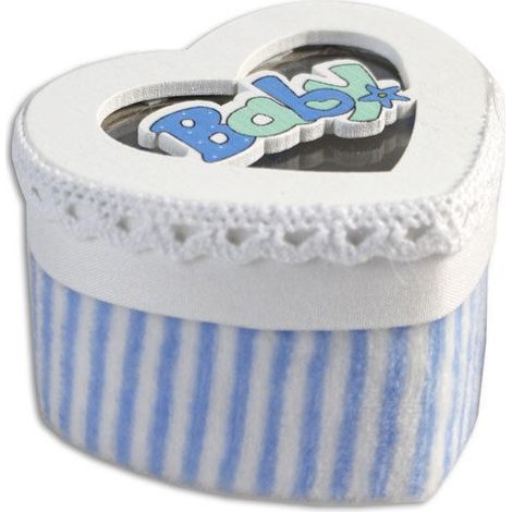 TrAdE Shop Traesio - 12 Scatolina Porta Confetti A Forma Di Cuore Bomboniera Nascita Bimbo Azzurro - (1/2)