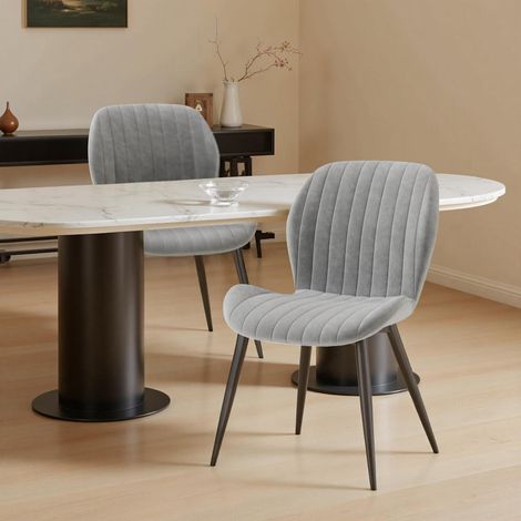 Esszimmerstühle 2er Set Grau Samt, Ergonomisch, Metallbeine, Wasserdicht (1/5)