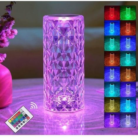 Lampe de Table en Cristal Romantique Interrupteur Tactile Décor Chambre Lampe Projection Avec Télécommande 16 Couleur Lumière (1/4)
