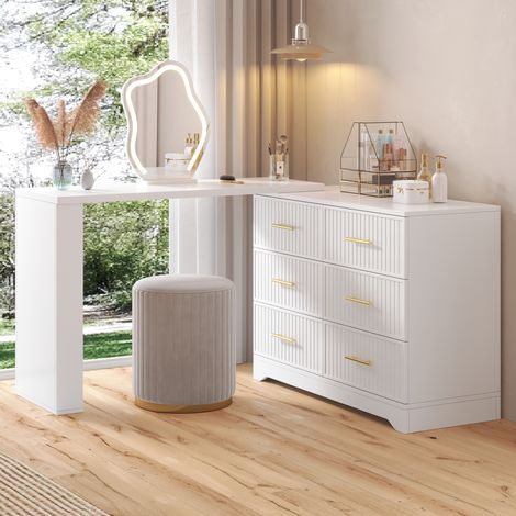 Coiffeuse pivotante avec éclairage LED, table de maquillage blanche, bureau multifonction, 110x40x129 cm (1/5)