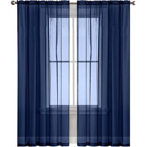 Voiles Sérénité Épais Lavable Machine Doubles Panneaux Rideaux Transparents Chambre Salon Bleu Marine 2x (100x130cm) (1/5)