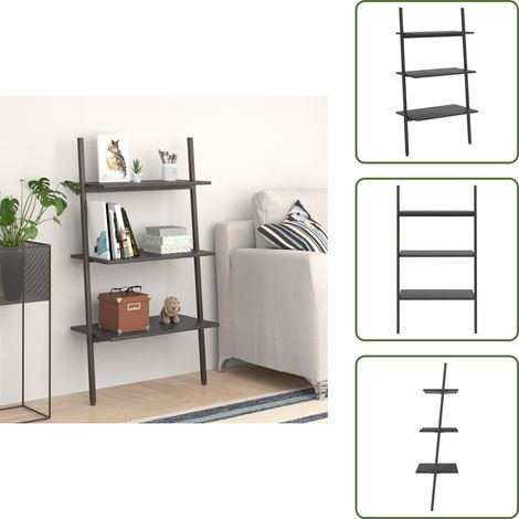 Leiterregal mit 3 Böden Schwarz 64x34x116 cm - Bücherregal - Wandregal - Aufbewahrung - Dekoration - Schwarz
